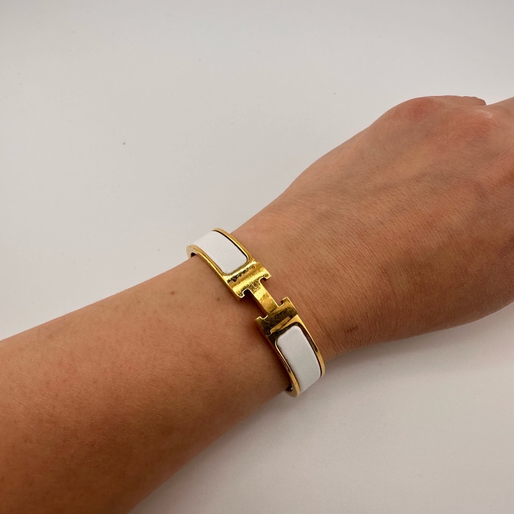 Hermes clic clac H Gold plated and White Bracelet